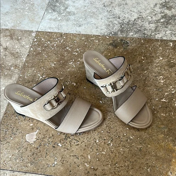 Salvatore Ferragamo Tan Slide Sandals with Metal Detail - Picture 2 of 13